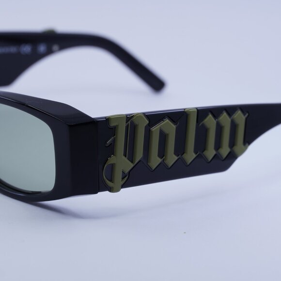 Palm Angels PERI007 ANGEL 1055 Sunglasses Black Rectangle Frame, Green Lenses - Picture 2 of 11